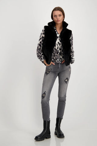 Monari Leopard Print Blouse Black Grey - MMJs Fashion