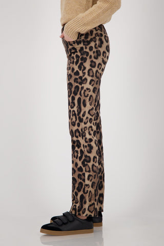 Monari Leopard Print Pull - On Trousers Beige - MMJs Fashion