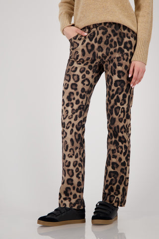Monari Leopard Print Pull - On Trousers Beige - MMJs Fashion