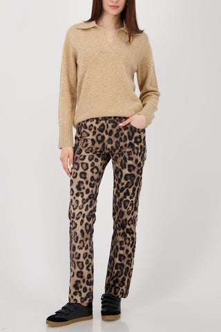 Monari Leopard Print Pull - On Trousers Beige - MMJs Fashion