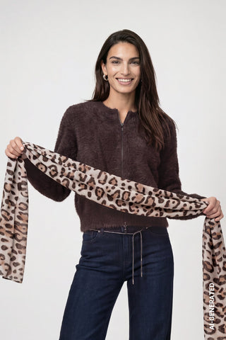 Monari Leopard Print Rectangular Scarf Brown - MMJs Fashion