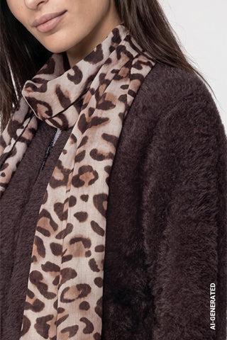 Monari Leopard Print Rectangular Scarf Brown - MMJs Fashion