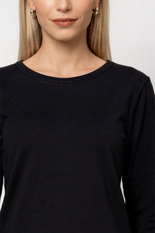 Monari Long Sleeved Rhinestone Top Black - MMJs Fashion