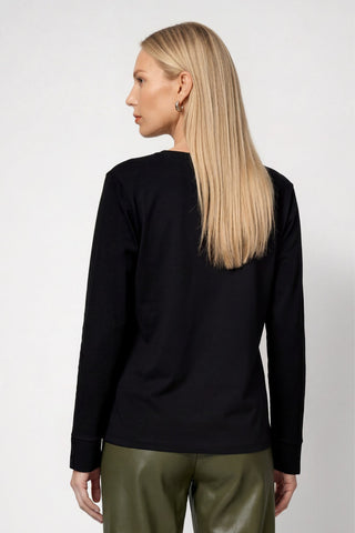 Monari Long Sleeved Rhinestone Top Black - MMJs Fashion