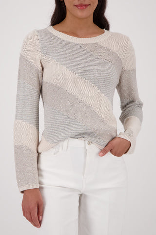 Monari Material Mix Stripe Jumper Beige - MMJs Fashion
