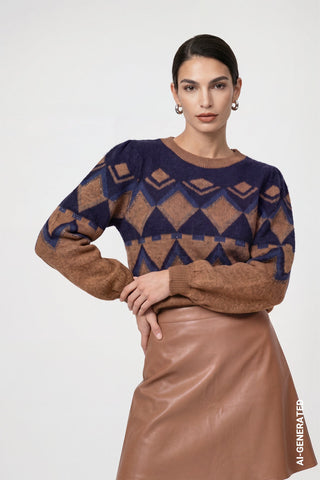 Monari Norwegian Jumper Brown Blue - MMJs Fashion