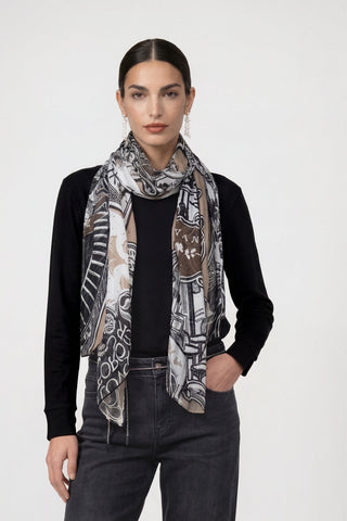 Monari Paris Print Rectangular Scarf Black Green - MMJs Fashion
