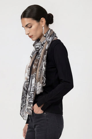 Monari Paris Print Rectangular Scarf Black Green - MMJs Fashion