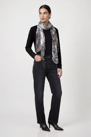 Monari Paris Print Rectangular Scarf Black Green - MMJs Fashion