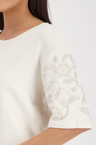 Monari Pearl Embellishment Sweatshirt Beige - MMJs Fashion