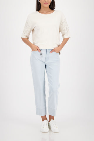 Monari Pearl Embellishment Sweatshirt Beige - MMJs Fashion