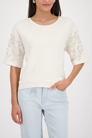 Monari Pearl Embellishment Sweatshirt Beige - MMJs Fashion