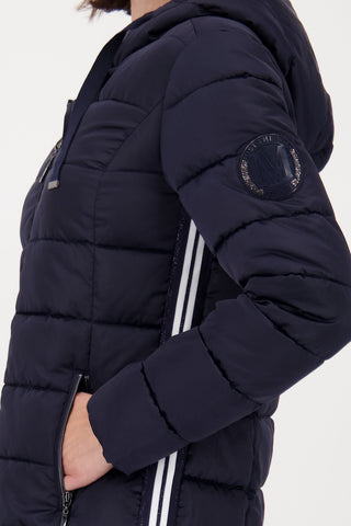 Monari Quilted Coat with Hood Navy Blue - MMJs Fashion