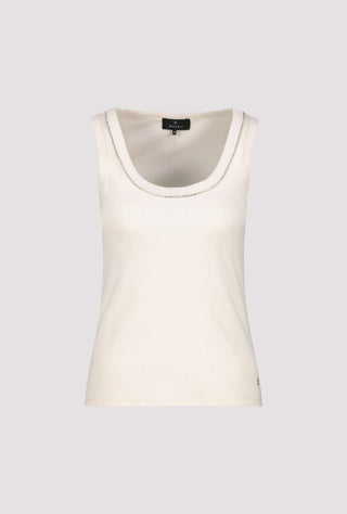 Monari Rhinestone Embellished Neckline Vest Top Beige - MMJs Fashion