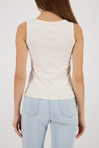 Monari Rhinestone Embellished Neckline Vest Top Beige - MMJs Fashion