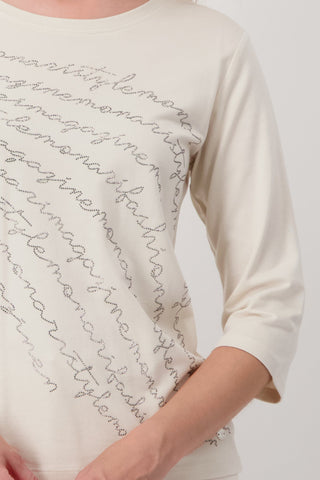 Monari Rhinestone Lettering Top Ivory - MMJs Fashion