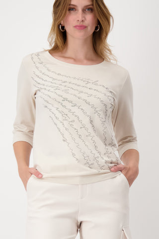 Monari Rhinestone Lettering Top Ivory - MMJs Fashion