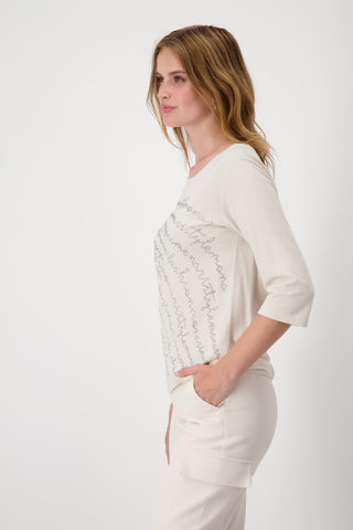 Monari Rhinestone Lettering Top Ivory - MMJs Fashion
