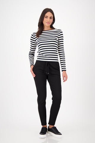 Monari Ribbed Drawstring Trousers Black - MMJs Fashion