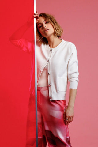 Monari Round Neck Cardigan Ivory - MMJs Fashion