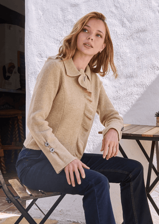 Monari Ruffle Zipped Cardigan Beige - MMJs Fashion
