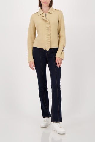 Monari Ruffle Zipped Cardigan Beige - MMJs Fashion