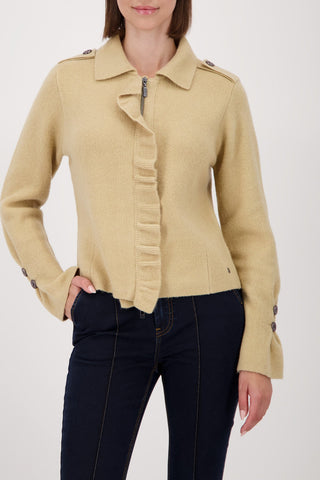 Monari Ruffle Zipped Cardigan Beige - MMJs Fashion