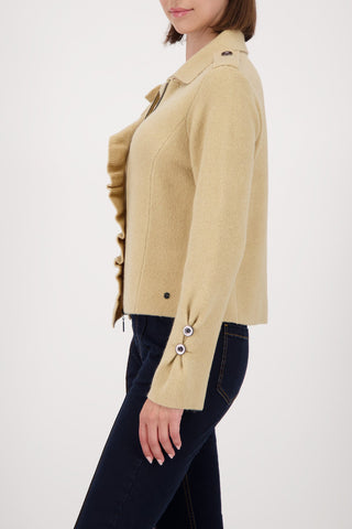 Monari Ruffle Zipped Cardigan Beige - MMJs Fashion