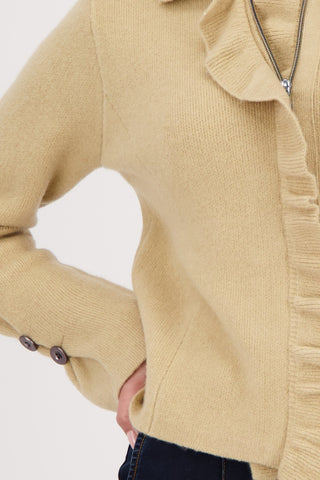 Monari Ruffle Zipped Cardigan Beige - MMJs Fashion
