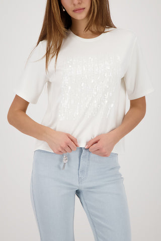 Monari Sequin Panel Top Ivory - MMJs Fashion