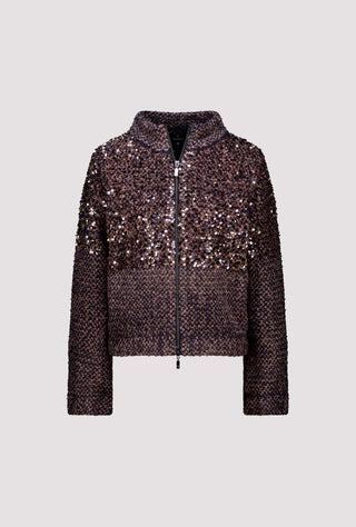 Monari Sequinned Zip Up Cardigan Blue Brown - MMJs Fashion