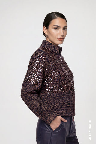 Monari Sequinned Zip Up Cardigan Blue Brown - MMJs Fashion