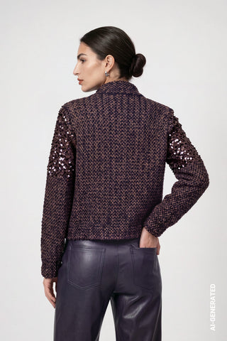 Monari Sequinned Zip Up Cardigan Blue Brown - MMJs Fashion