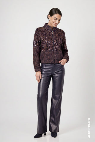 Monari Sequinned Zip Up Cardigan Blue Brown - MMJs Fashion
