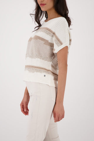 Monari Short Sleeve Mixed Stripe Jumper Beige - MMJs Fashion