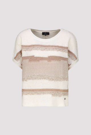 Monari Short Sleeve Mixed Stripe Jumper Beige - MMJs Fashion