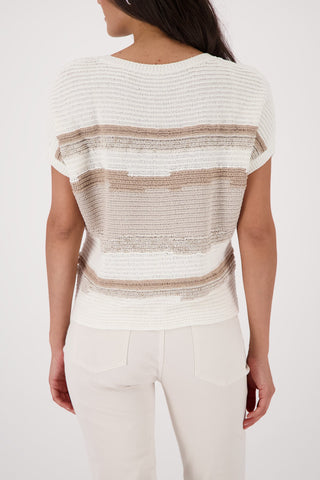 Monari Short Sleeve Mixed Stripe Jumper Beige - MMJs Fashion