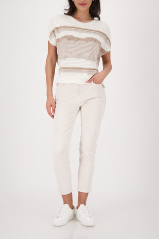 Monari Short Sleeve Mixed Stripe Jumper Beige - MMJs Fashion