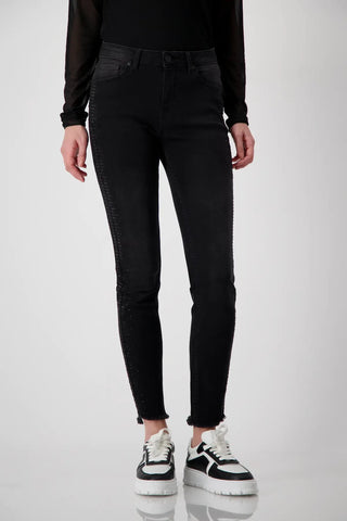 Monari Slim Fit Jeans with Rhinestones Black - MMJs Fashion