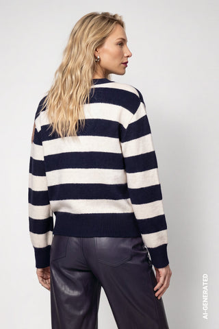 Monari Stripe and Leopard Print Jumper Blue - MMJs Fashion