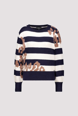 Monari Stripe and Leopard Print Jumper Blue - MMJs Fashion