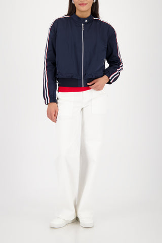 Monari Stripe Sleeve Nylon Jacket Navy Blue - MMJs Fashion