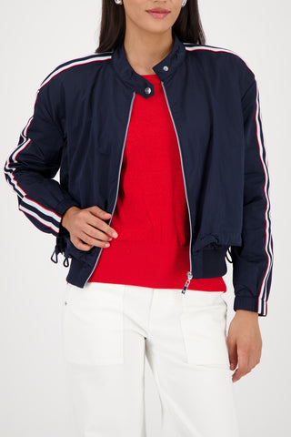 Monari Stripe Sleeve Nylon Jacket Navy Blue - MMJs Fashion
