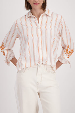 Monari Striped Blouse with Embroidery Ivory Orange - MMJs Fashion