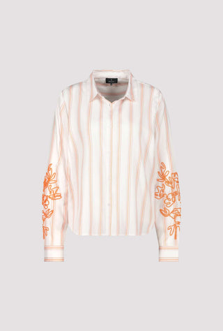 Monari Striped Blouse with Embroidery Ivory Orange - MMJs Fashion