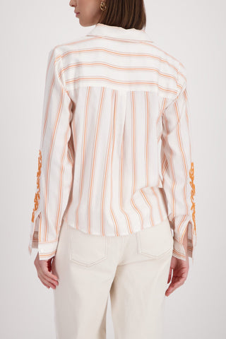 Monari Striped Blouse with Embroidery Ivory Orange - MMJs Fashion