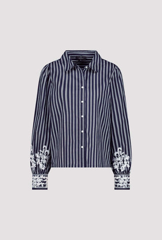 Monari Striped Blouse with Lace Navy Blue - MMJs Fashion