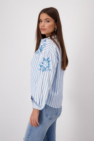 Monari Striped Blouse with Sequins Blue - MMJs Fashion