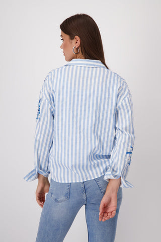 Monari Striped Blouse with Sequins Blue - MMJs Fashion