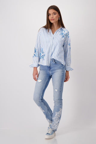 Monari Striped Blouse with Sequins Blue - MMJs Fashion